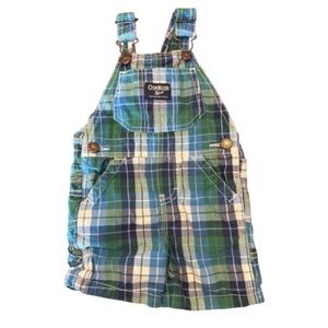 Infant OshKosh Blue & Green Plaid Shortalls (9M)